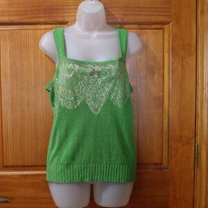 Harold's Vintage Green Sleeveless Beaded Embroidered Tank Top L